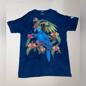 The Mountain Blue Tie Dye Parrot Bird Print Short Sleeve Shirt Size XL